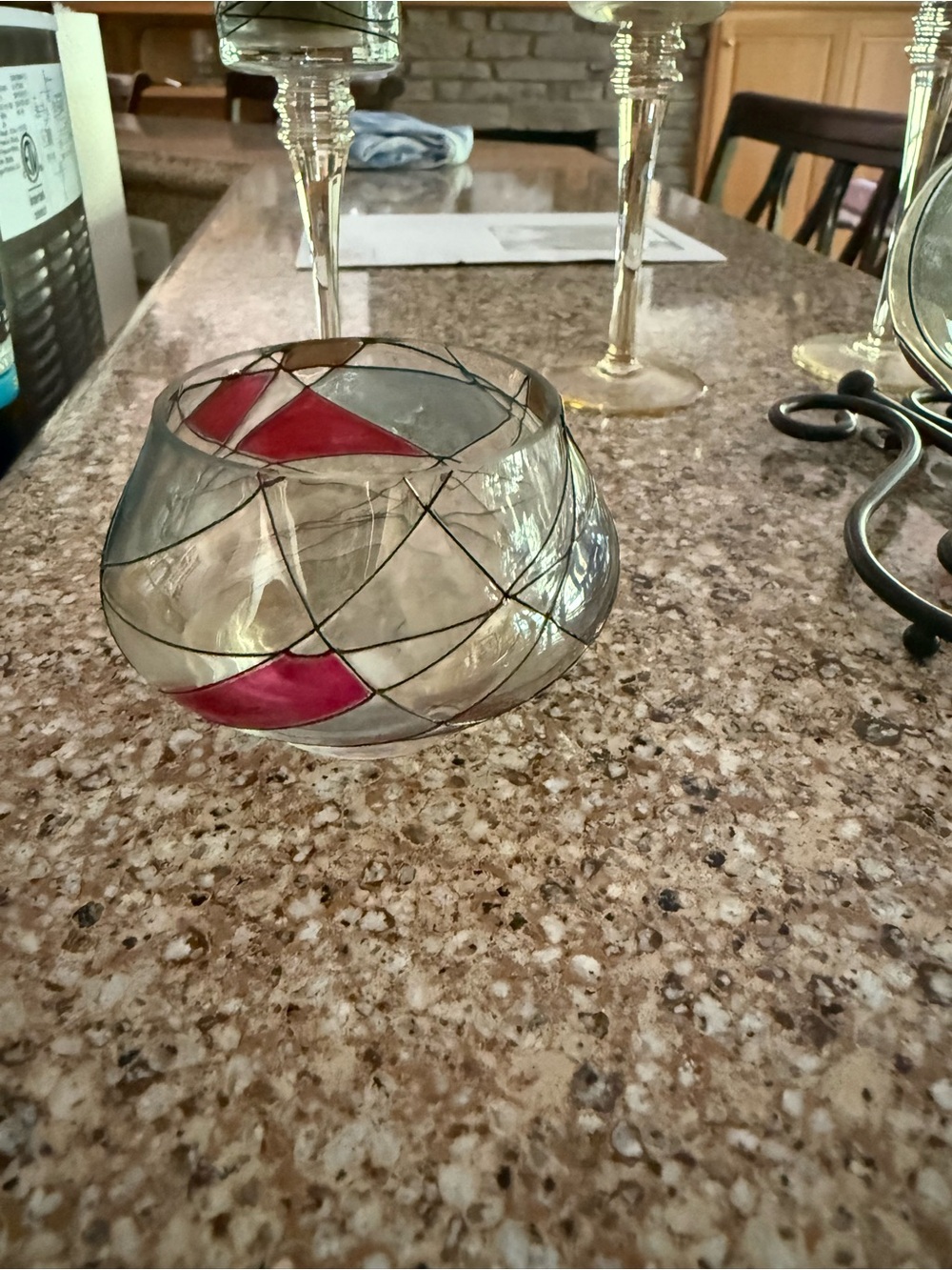 PartyLite Glass Tea Light Holder with Red Accent Panels